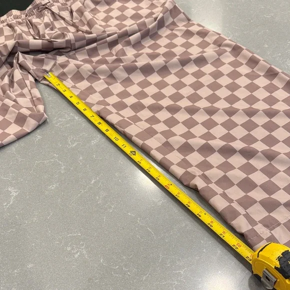 Wide Leg Checkerboard Pants in Mauve & Cream - Picture 6 of 7